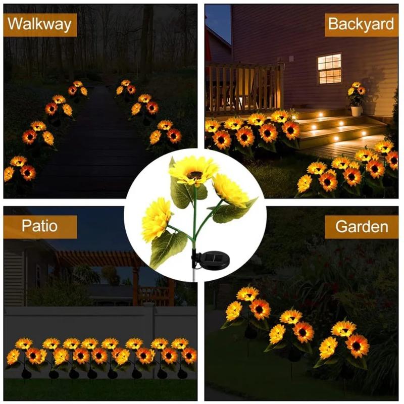 1/3 Head Solar Sunflower LED Light Outdoor Waterproof Garden Lawn Wedding Christmas Party Decoration Solar Powered Garland Lamp