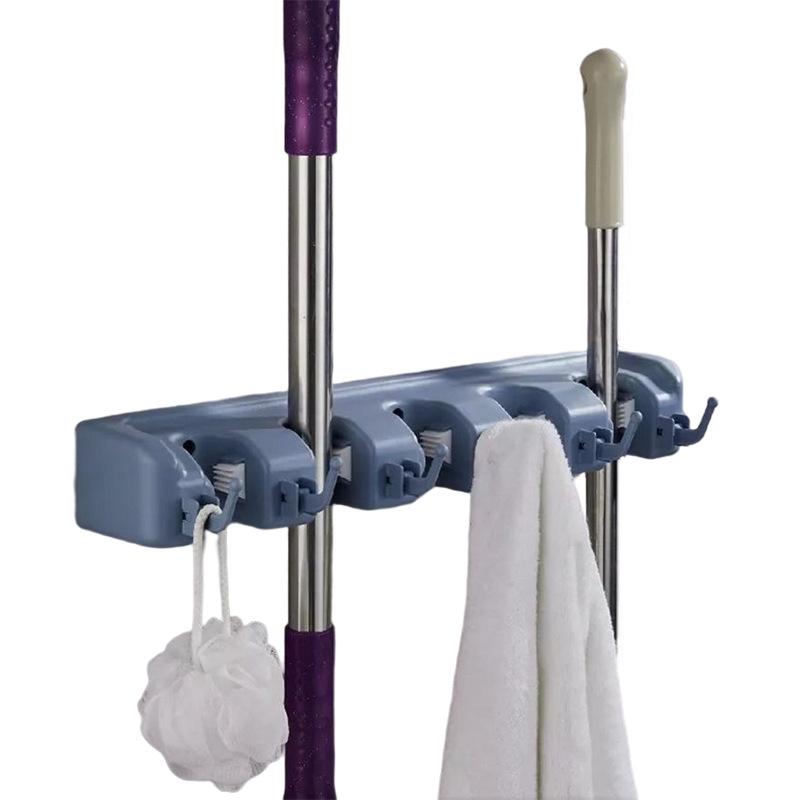 Multi-Functional Broom & Mop Holder with Hooks and Shelf