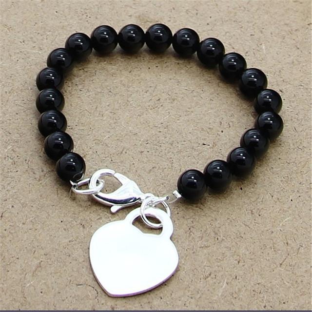 

Браслет из натурального пресноводного жемчуга из серебра 925 пробы, женский браслет с белым жемчугом, черным, розовым, зеленым и серебряным, свадебные украшения 20cm чёрный