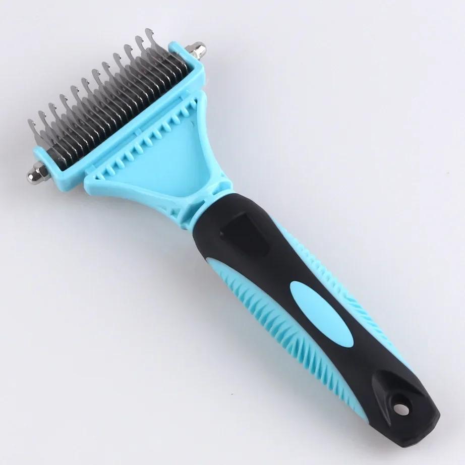 

Professional Pet Grooming Brush Double Sided Comb for Dogs and Cats Stainless Steel Deshedding Tool Large Dog Hair Brush for XS синий