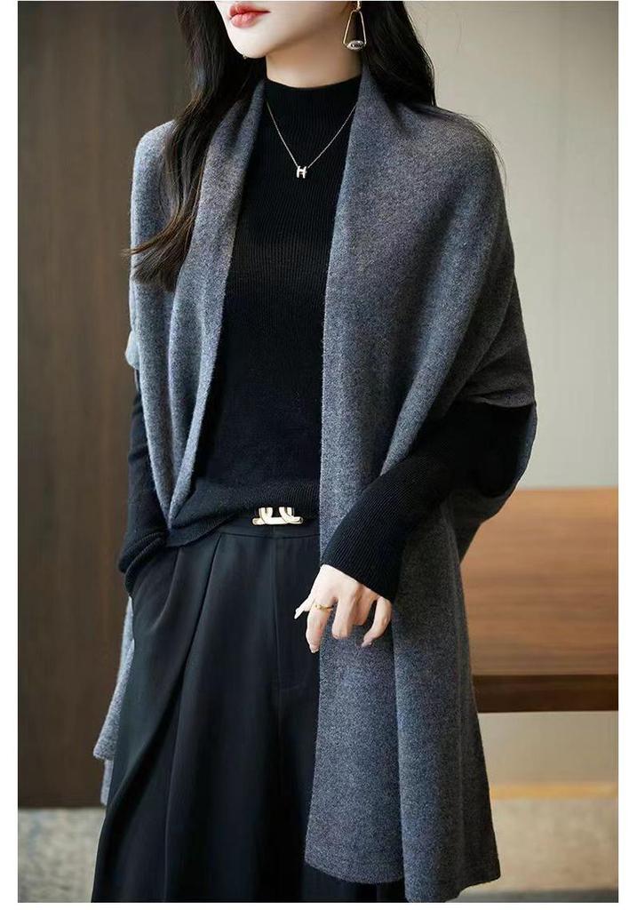 2025 Fall/Winter 100% Wool Batwing Sleeve Women's Knit Cardigan Sweater Shawl Coat