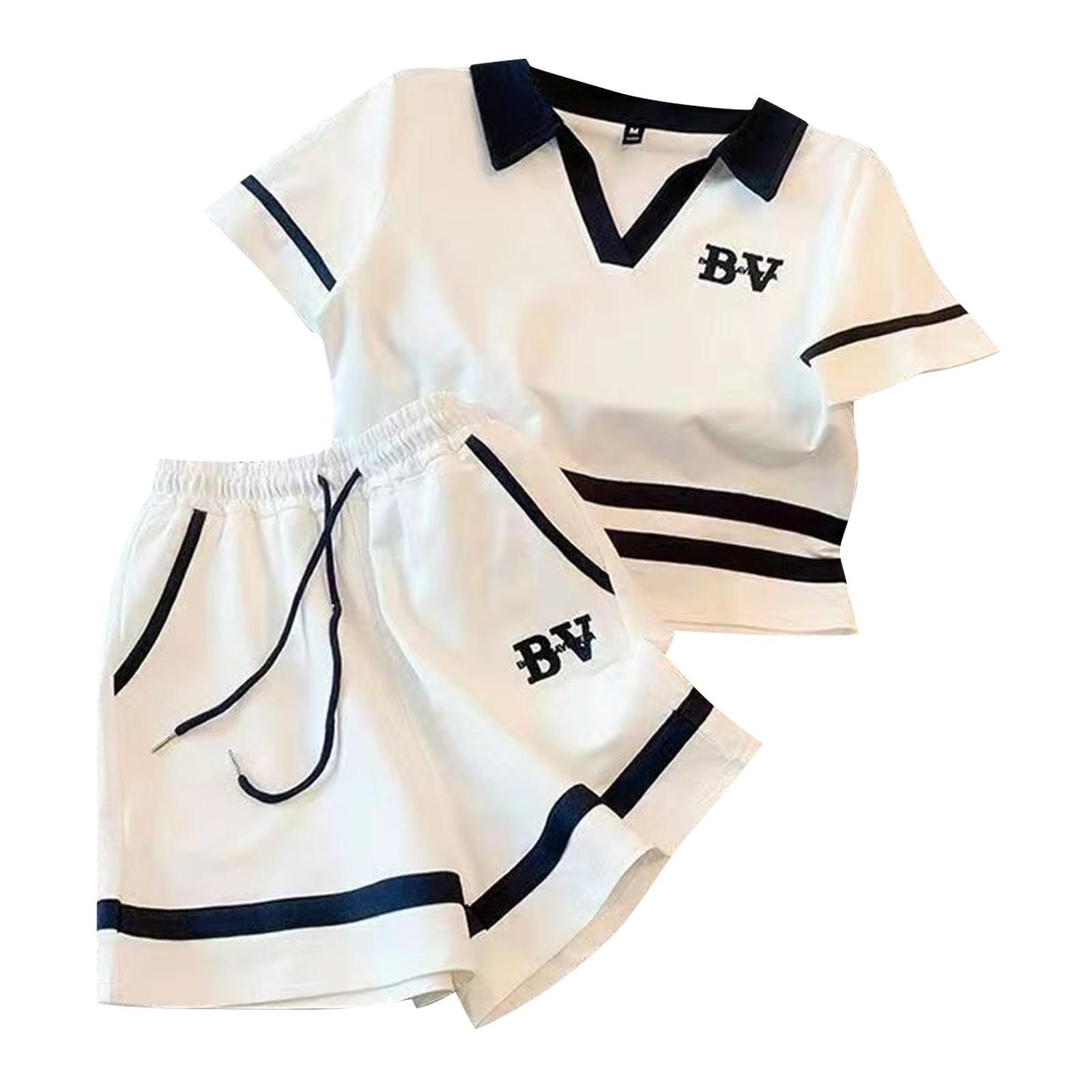 

Комплект из двух частей женских модных и возрастных повседневных шорт с вышивкой и короткими рукавами M белый