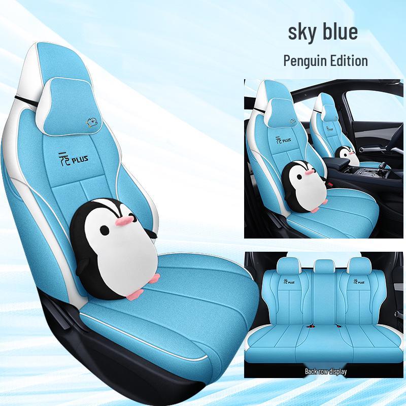 BYD Yuan PLUS Linen Cartoon Car Seat Cushion – Breathable, Full Wrap, Four Seasons Universal Cover.