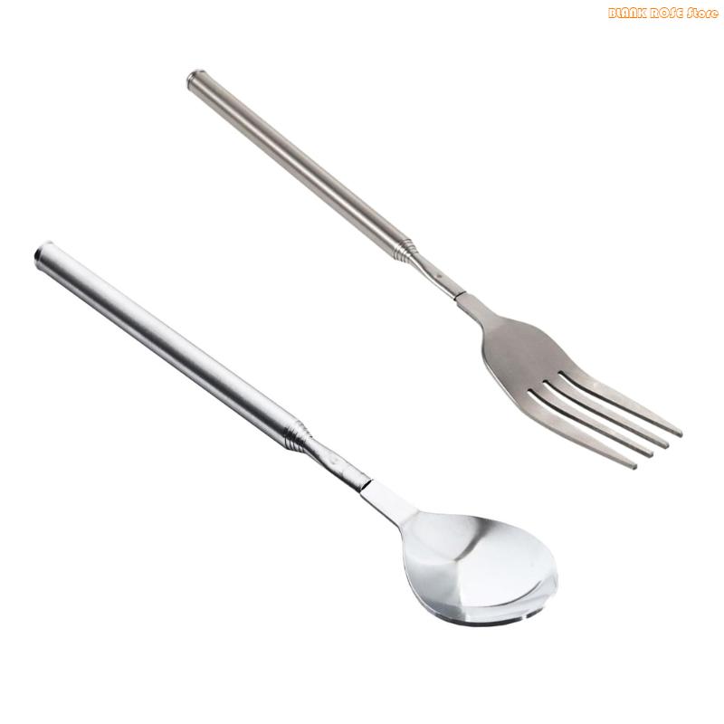 K1AE 2pc Extendable Barbecue Forks Stainless Steel Construction Portable Cutlery For Outdoor Cooking Roasting And Serving