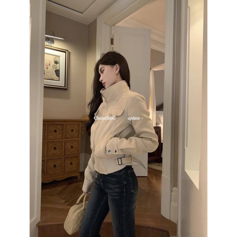 Women's Korean Style Retro Faux Suede Slim Fit Motorcycle Jacket