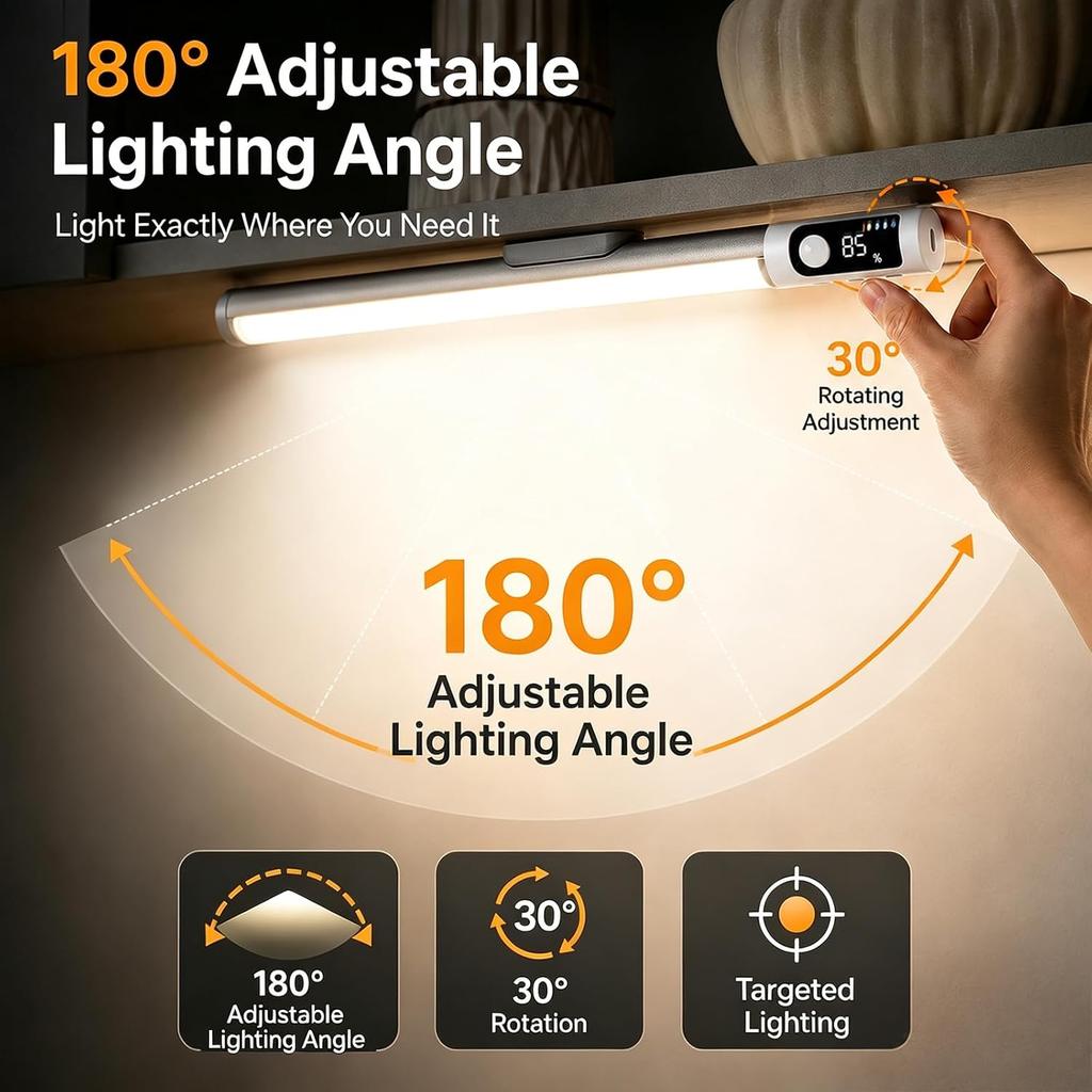 Under Cabinet Lighting,2000mAH Motion Sensor Light with 3m Detection Range,Adjustable Angles(30°+120°) Counter Lights for Desk,Kitchen