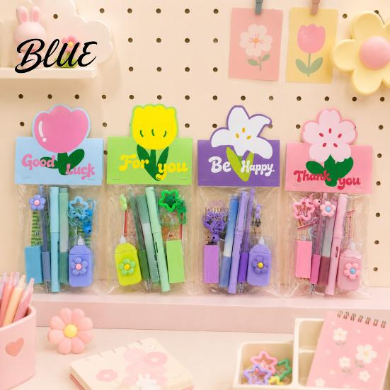 Practical Stationery Kits Flower Set Macaron Color Correction Tape And Smooth Shaped Writing Gel Pens Portable Homework Essentials for Students