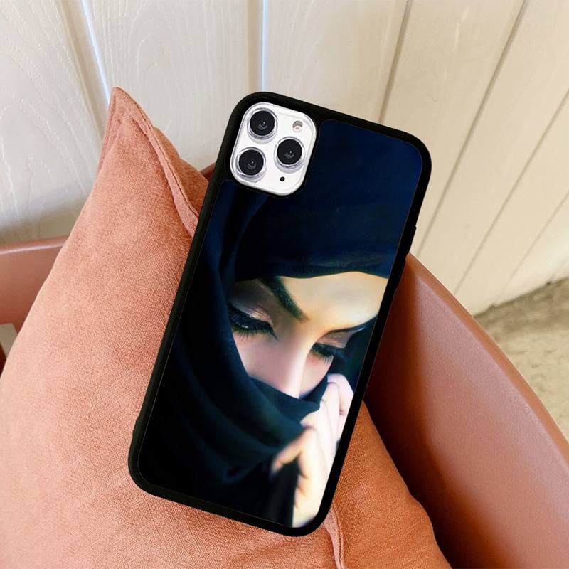 Muslim Islamic Arabic Hijab Face Gril Eyes Phone Case Silicone PC+TPU Case for iPhone 11 12 13 Pro Max 8 7 6 Plus X SE XR