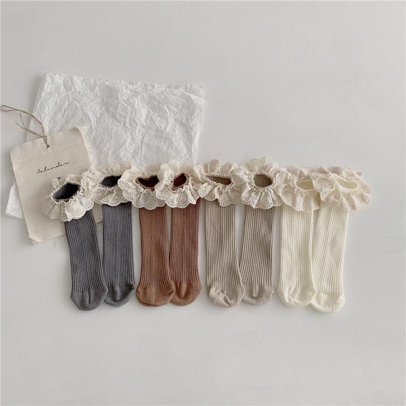 0-8T Kids Socks Spring Fall Cotton Ribbed Girls Knee High Socks for Toddler Girls Boots Sock Retro Wide Lace Tube Socks for Baby