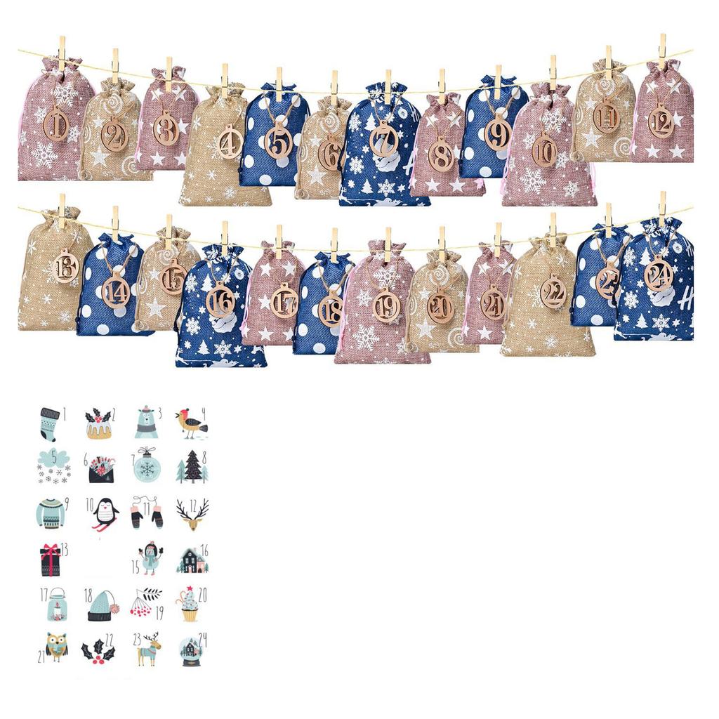 Christmas Gift Bag, Advent Countdown 1- Calendar Pouch for Candy Storage