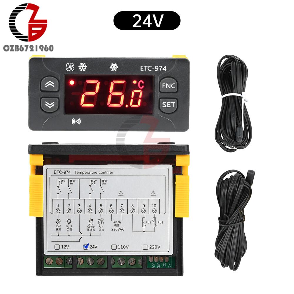 

DC 12V/24V AC 110V/220V Digital Temperature Controller ETC-974 Thermometer Refrigerator Defrosting Cool Control Thermoregulator