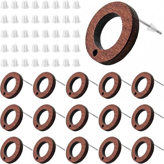 Oubaka 60pcs Wooden Earrings Posts for Jewelry Making Wood Earring Findings Wood Stud Earring Findings Trapezoid Wood Earring Studs with 100pcs Ear