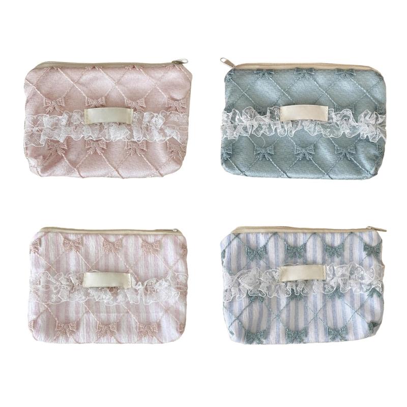 Elegant Floral Lace Trimmed Wallet Small Storage Bag Polyester Stylish Lightweight Carryall For Coin Accessories
