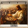 One 2D flat background panel featuring a Bible theme with Jesus a bread basket and fish.zyc