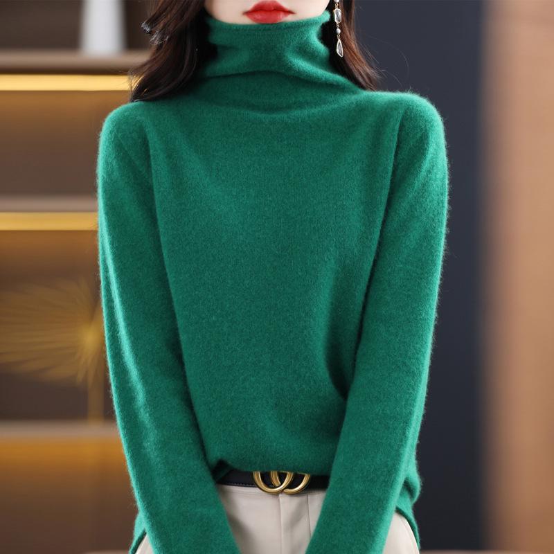 

Женский свитер с высоким воротником из 100% шерсти - Кашемировый пуловер крупной вязки L 55-63kg