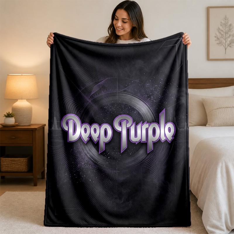 Deep Purple Print Flannel Blanket Cozy Lightweight Plush Throw Blanket For Bed Sofa Household Use