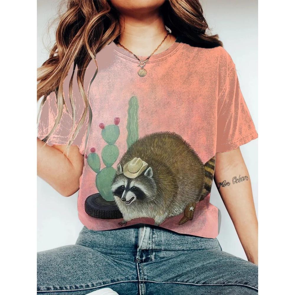Women's Funny Animal Printed T Shirt Short Sleeve Tees Tops 3D Print O-Neck T-Shirts Summer Casual Women's Clothing Apparel