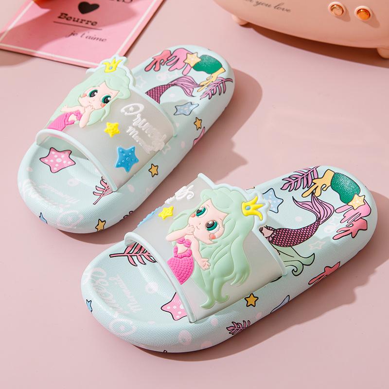

Girls Mermaid Slippers Soft Bottom Non-slip Home Indoor Sandals Slippers Middle and Big Children Cute Princess Bathroom Slippers 26-27