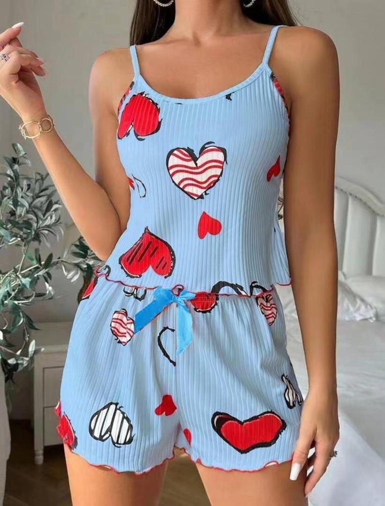 Women's Heart Print Camisole and Shorts Pajama Set