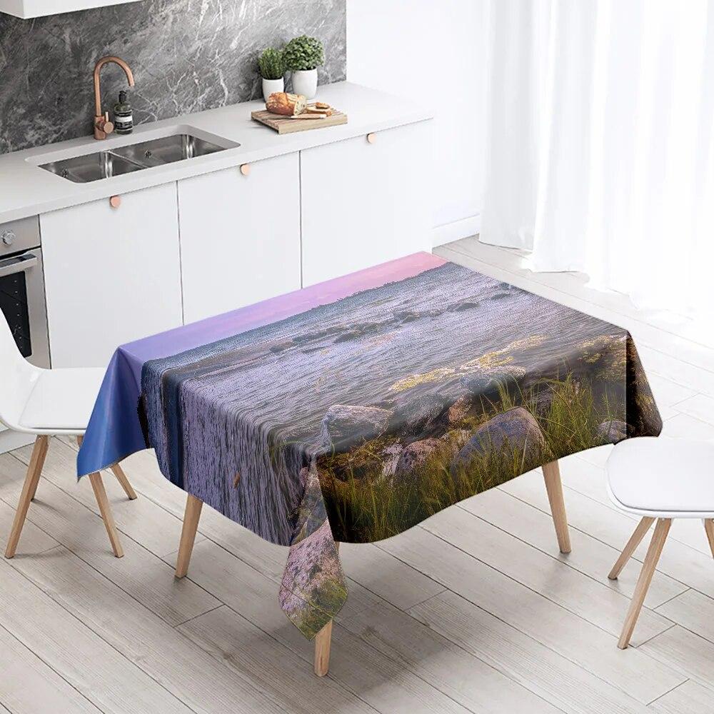 Seaside Scenery Tablecloth Natural World   Anti-Stain Waterproof Rectangular Kitchen Table Home Decoration