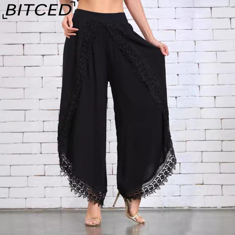 BITCED Women's Fashion Casual Solid Color Print Pants & Capris