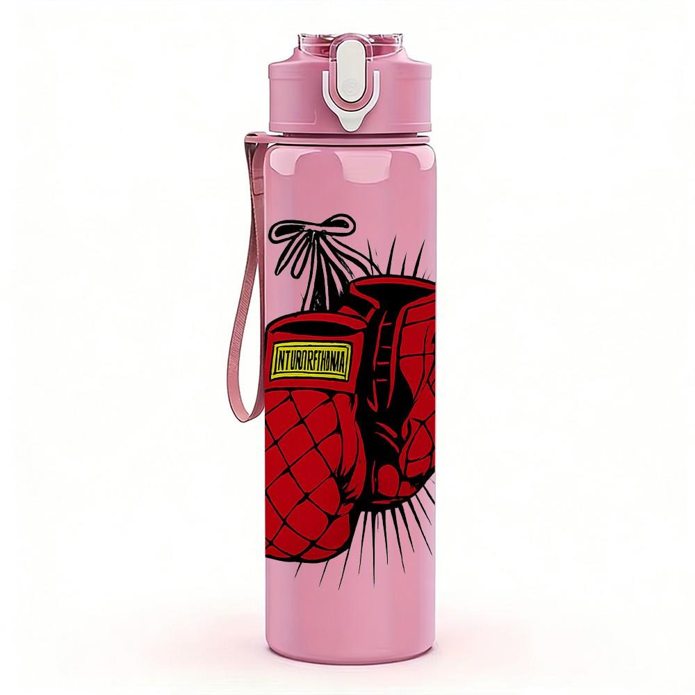 1PC Boxing Glove Art Print 750ml Color Plastic Sports Water Bottle Leakproof Flip Straw Lid Suitable for Sports Office Home Use