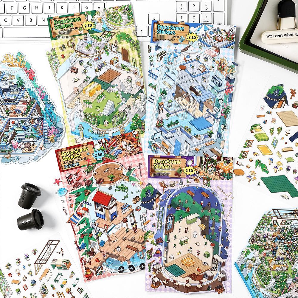 Infeel.Me PET 2.5D Landscape Sticker - Ninth Edition Mini 3D House Collage "Open for Business"