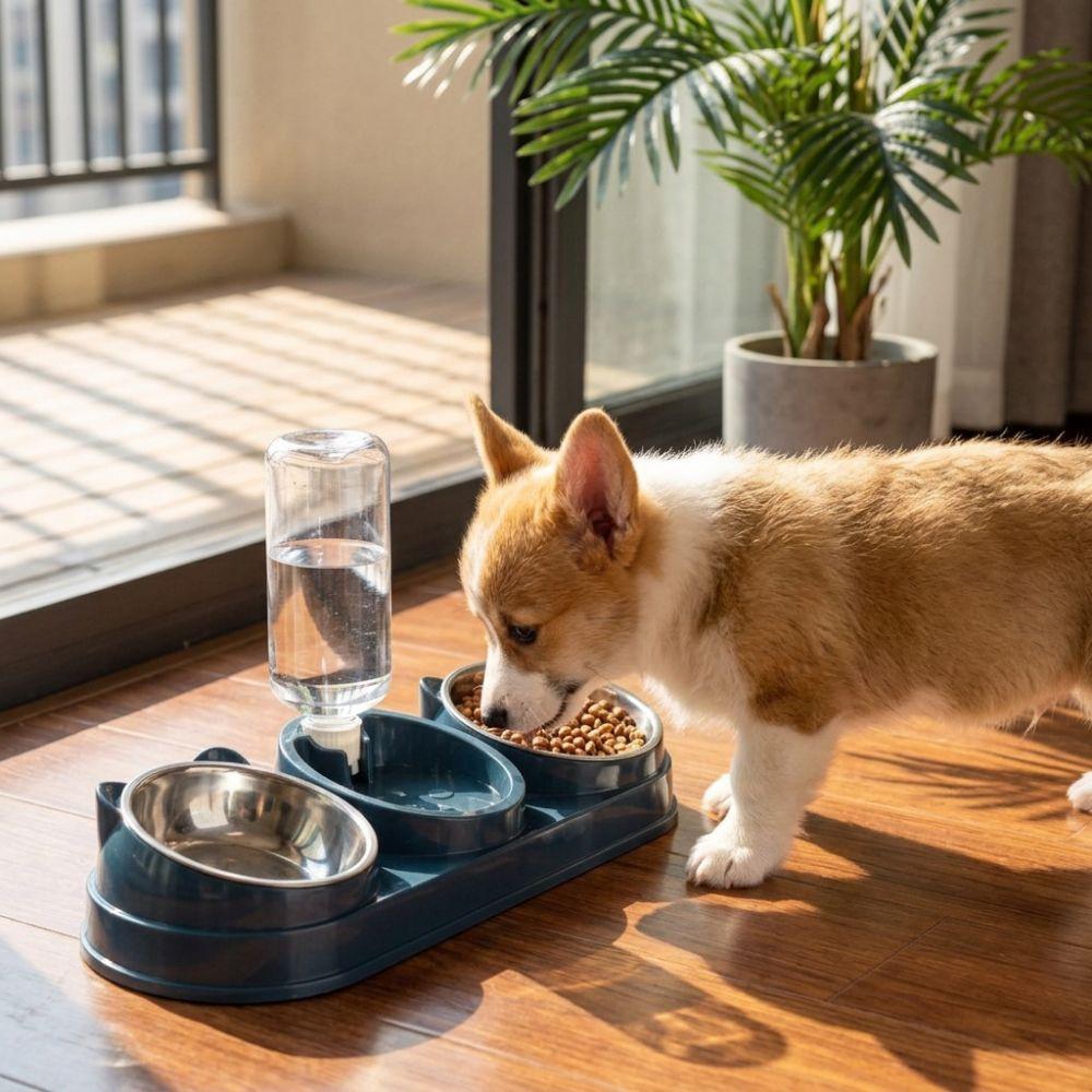 15 Degrees Raised Cat Automatic Water Dispenser Double Bowl Pet Food Container  Rabbits