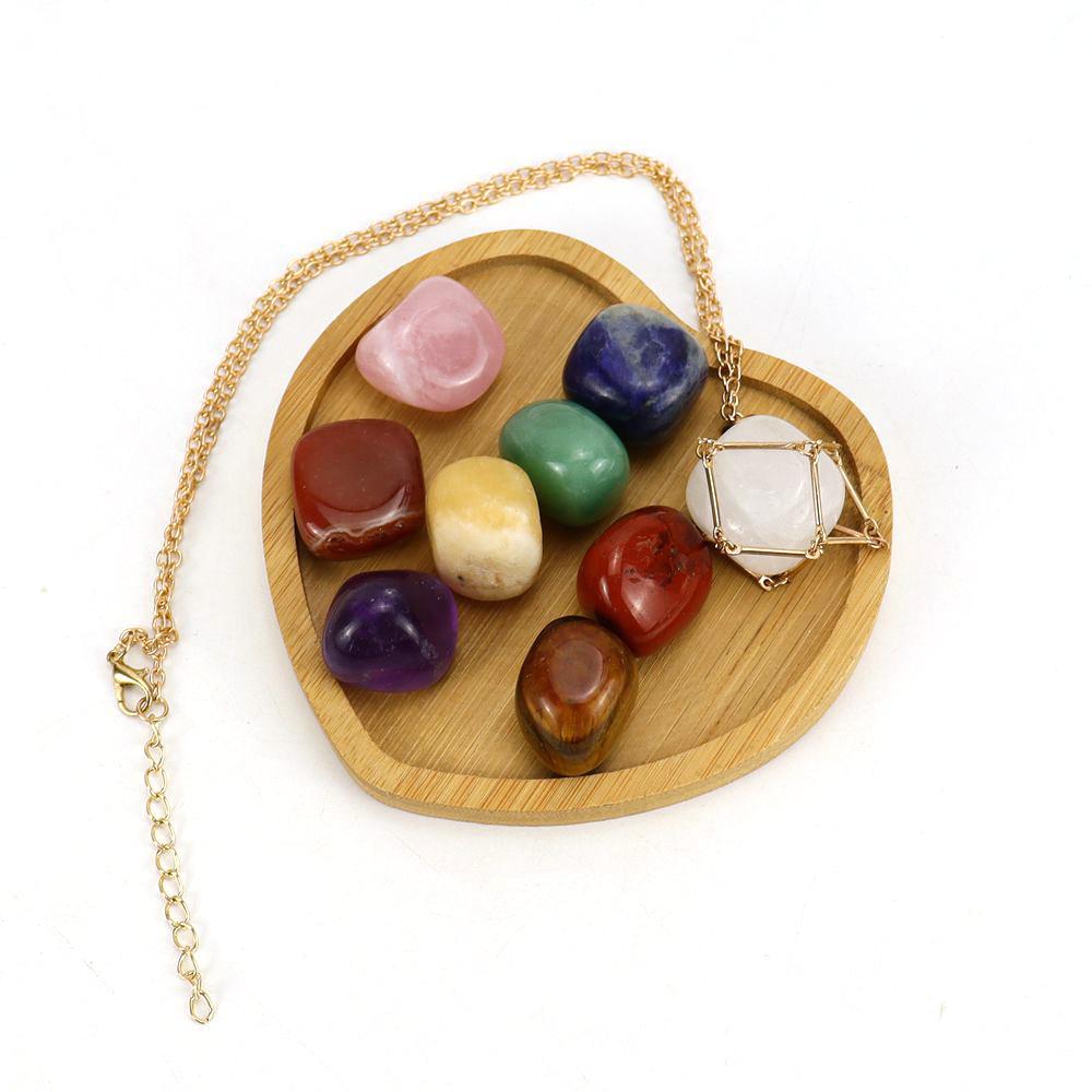 Crystal Rough Stone Handmade Adjustable Stainless Steel Metal Bamboo Mesh Pocket Necklace Woven Pendant N683