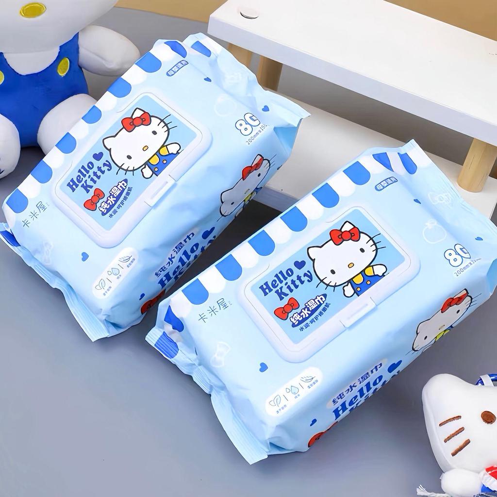 Sanrio Hello Kitty Baby Feuchttücher, 80 Stück - Dicke Einwegtücher zur Hand- und Mundreinigung