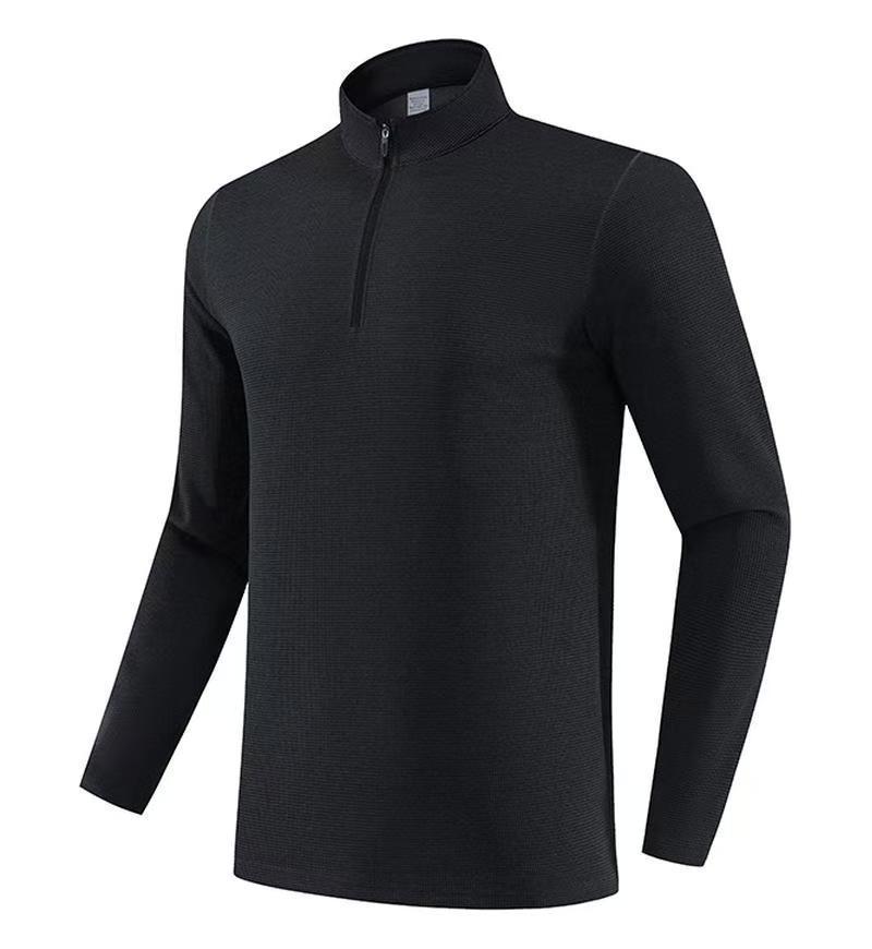 Men's Long Sleeve Half-Zip Sports Tee - Solid Color Stand Collar for Running and Fitness