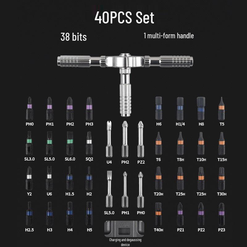 40-in-1 Multifunctional Magnetic Ratchet Screwdriver Set with High Hardness