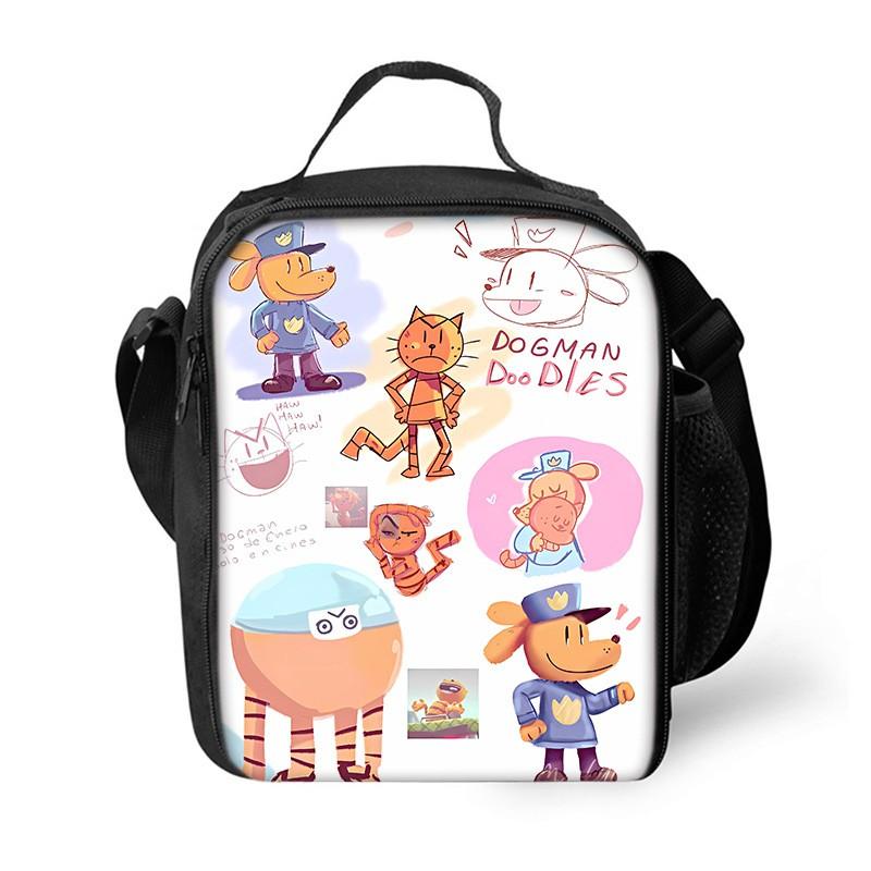 Dog Man Themed Lunch Bag Kids - PVC Insulated Crossbody Shoulder Street Style School Accessory