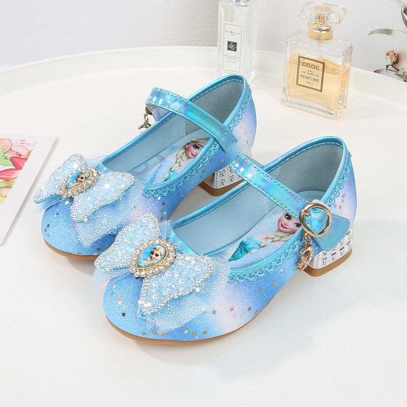 Children's high heels Elsa princess shoes girls spring and autumn new rainbow crystal shoes small leather shoes little girl single shoes