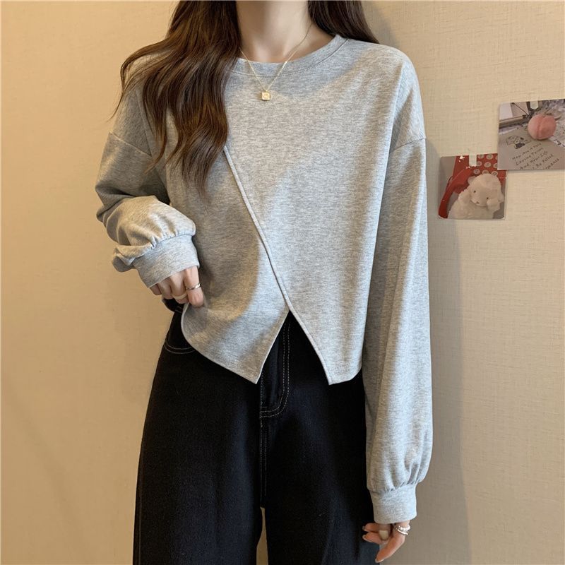 

Женская футболка с круглым вырезом и короткими рукавами, весна-осень, новые повседневные модные топы с разрезом и принтом 2XL