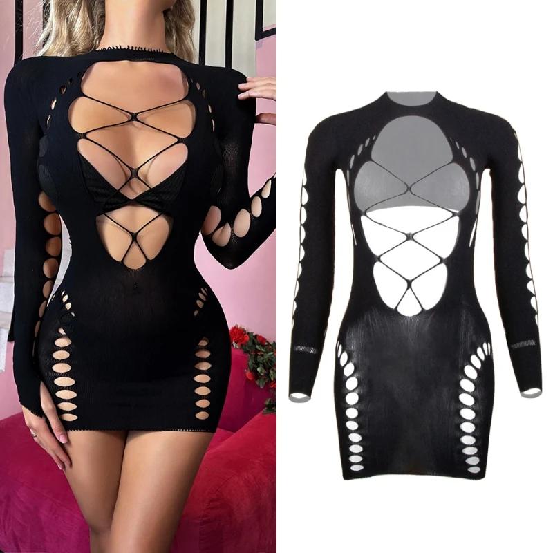 23 Styles Black Fishnet Lenceria Erotica Mujer Sexi Hollow Out Perspective Babydoll Chemise  Summer Beach Bikini Dress