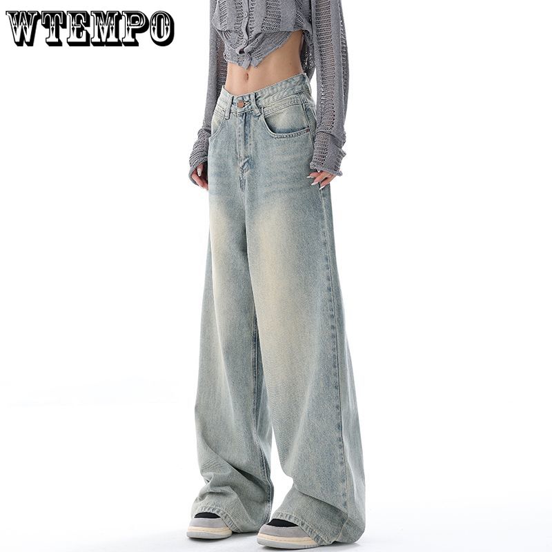 Vintage High Waist Slim Women’s Jeans New American Style Simple Fashion Female Cotton Denim Wide Leg Pants Office Ladies