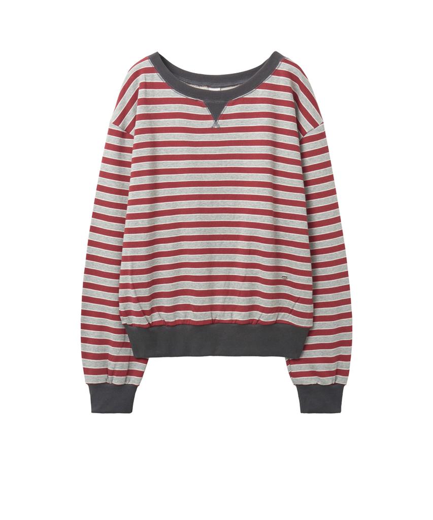 Lense Striped Off-Shoulder Sweatshirt Red