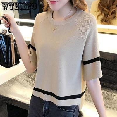 Sommer Neue Damen Gestrickte T-shirt Kurzarm Lose Mode Sanfte Stil Gestrickte Hemd