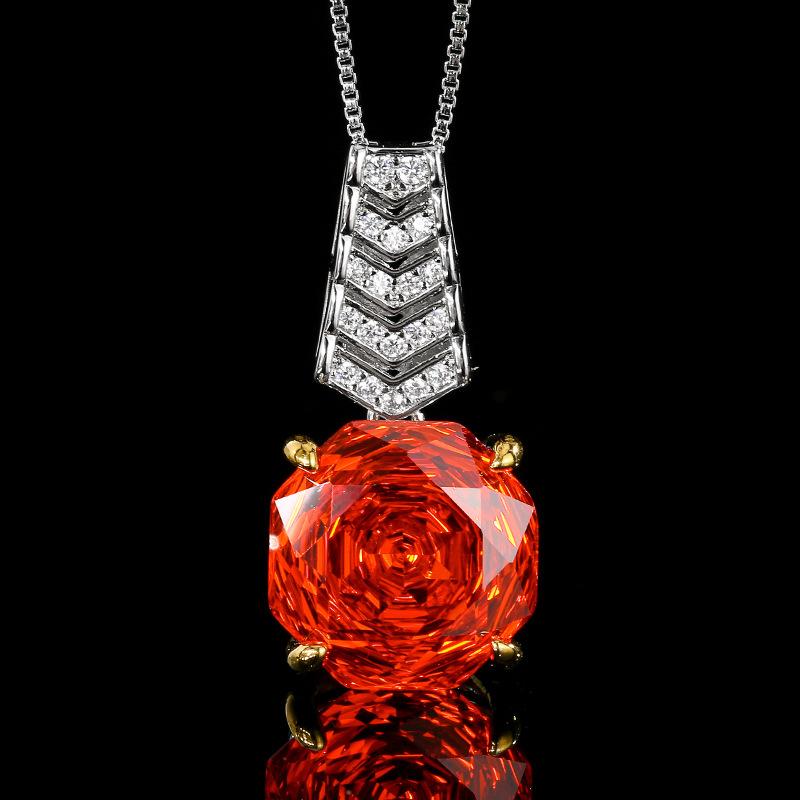 Jewelry Copper Bottom Gold-Plated Rose Cut Orange Red Zirconium Temperament Light Luxury Set Main Stone 14-12Mm