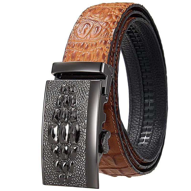 Men'S Genuine Leather High-End Black Crocodile Pattern Belt Business Automatic Buckle Belt Men'S First Layer Cowhide Belt