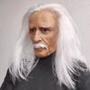 Realistic Full Head Latex Mask with Beard for Men Long White Hair Halloween Costume Party Prop Old Man Cosplay Headgear