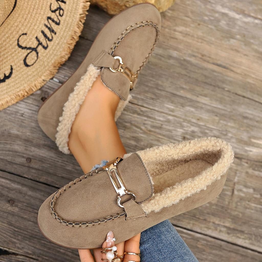 Baumwollschuhe Damen Herbst und Winter flachsohlige Samt warme Oberbekleidung weichsohlige flachsohlige Mützen-Schuhe flauschige kleine Lederschuhe rundto