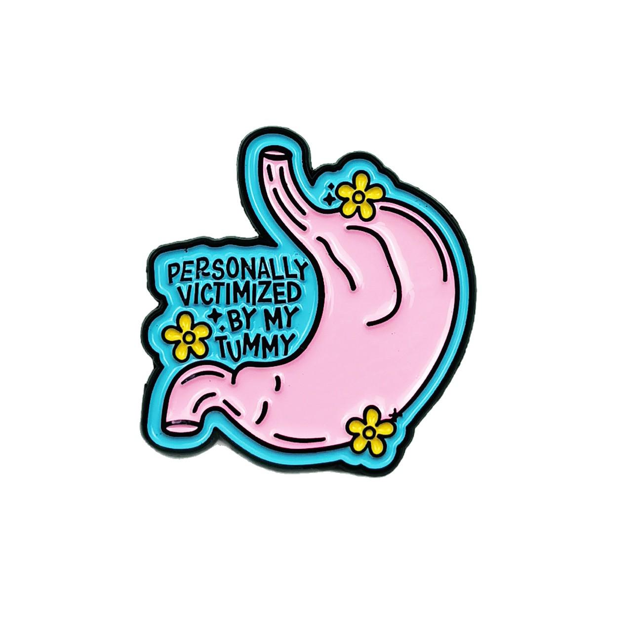 Cartoon Digestive Organs Brooch with English Letters & Yellow Flowers