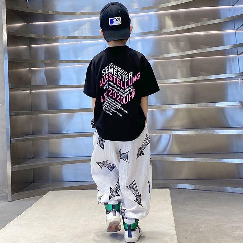 

Комплекты одежды для мальчиков, летняя футболка с коротким рукавом + свободные брюки, 2 предмета, детская одежда в стиле хип-хоп, детские наряды для подростков 120