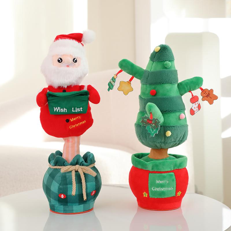 Christmas Series Electric Animal Plush Toy Santa Claus Snowman Singing Dialogue Doll Panda Sloth Soft Christmas Gift for Kids