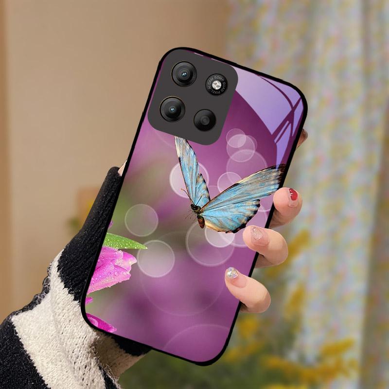 Para Motorola Moto G15 Capa Vidro Temperado Anti Queda Capa de Telefone Para Moto G 15 MotoG15 Capa Protetora Resistente a Choques Concha Dura de PC Bumper Traseiro