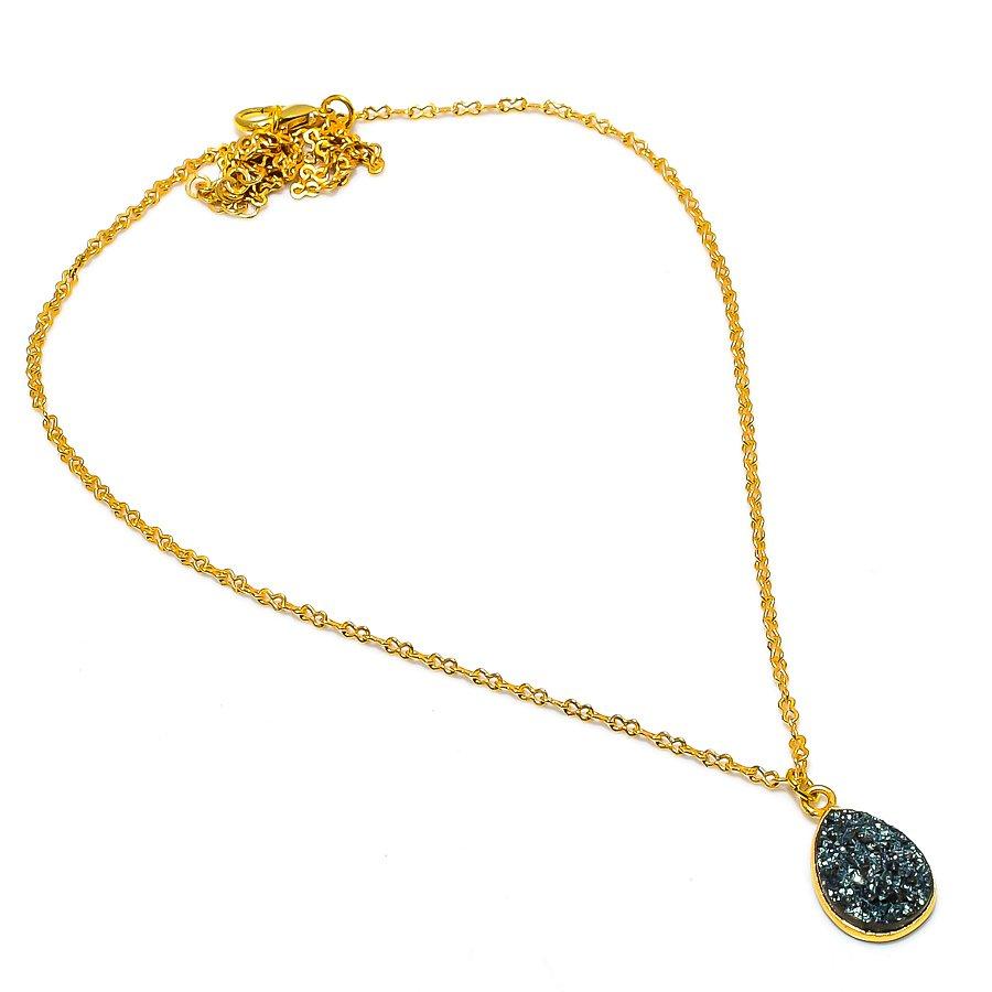 Peacock Titanium Druzy Gemstone 925 Sterling Silver Jewelry Necklace 20" GK-5009
