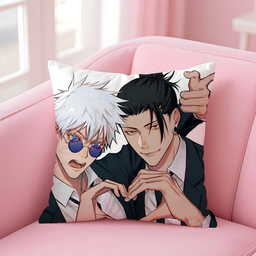 Hot Anime J-Juiutsu Kaisen Pillow Case Anti-dustmite Pillowcase Invisible Zipper Silky Short Plush Sofa Cushion Cover