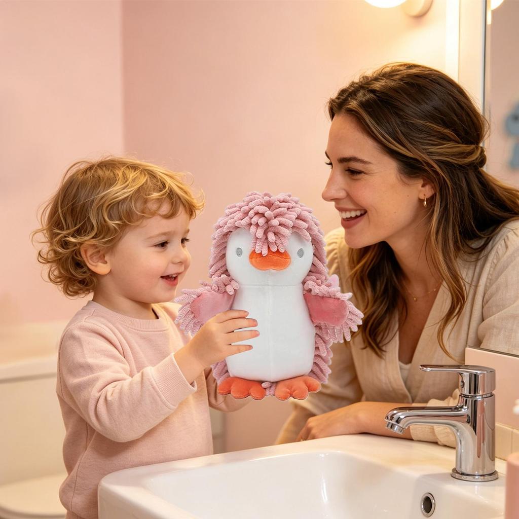 Chenille Hand Towel Animal Cartoon Penguin Fuzzy Soft Absorbent Chenille Towel Balls For Office Home Kitchen Bathroom Laundry